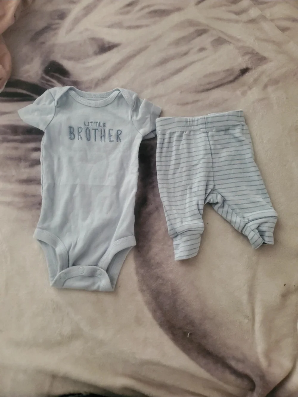 Carter's Newborn Light Blue 'Little Brother' Set with Striped Pants